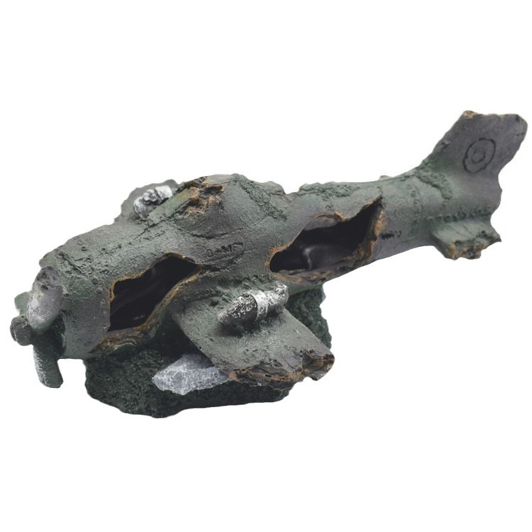 Sunken Airplane Wreck Aquarium Ornament, Resin Fish Tank Decor Hideout Cave for Fish Shrimp