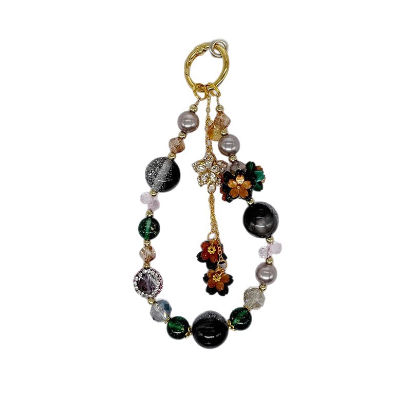 Vintage Orange Green Beaded Phone Charm | Spiritual Good Luck Crystal Phone Strap