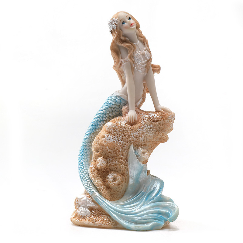 Resin Mermaid Ornaments | Fish Tank Aquascaping Decor with Rockery, Artificial Coral & Aquatic Plants-vidsheer