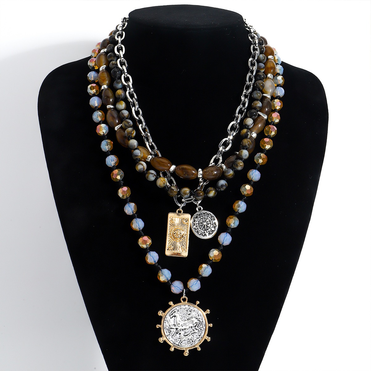 Nautical Treasure S925 Silver 14K Gold Plated Layered Beach Necklace