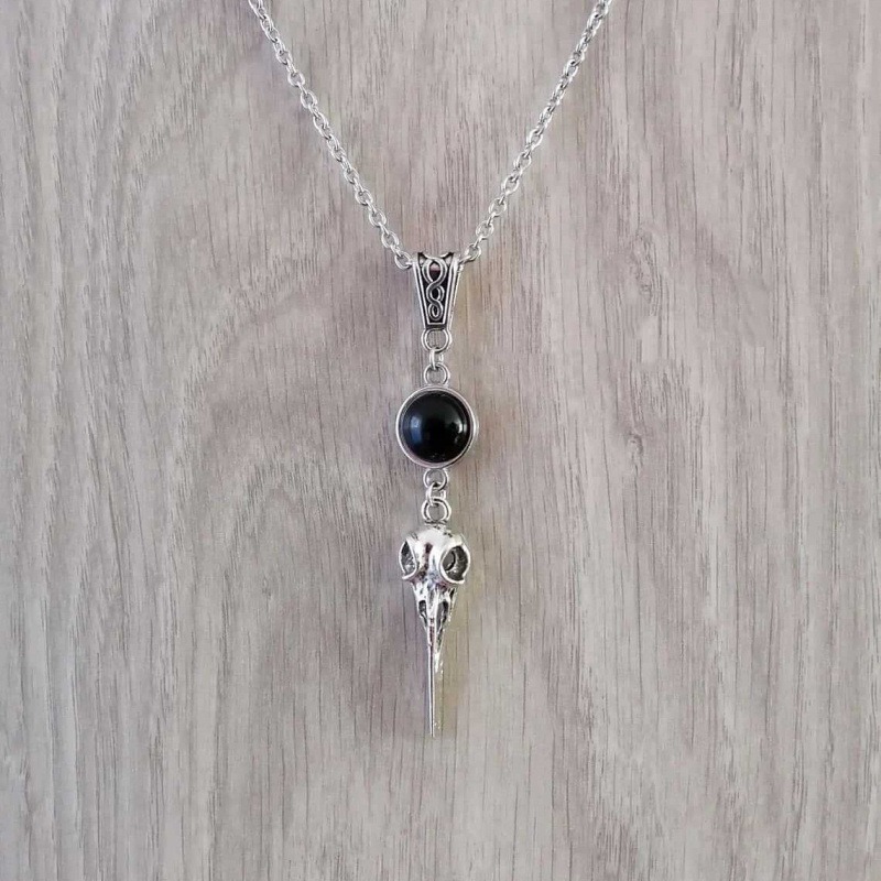S925 Silver Crow Skull Protection Amulet Necklace