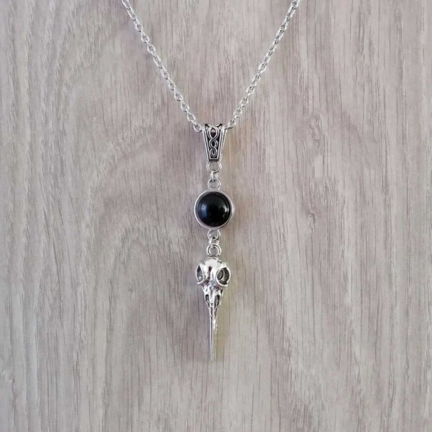 S925 Silver Crow Skull Protection Amulet Necklace