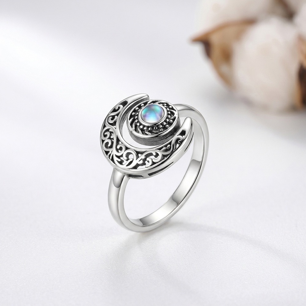 S925 Sterling Silver Vintage Filigree Moonstone Ring