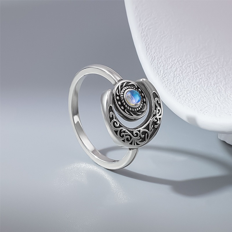 S925 Sterling Silver Vintage Filigree Moonstone Ring