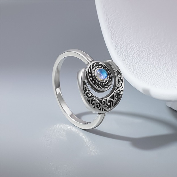 S925 Sterling Silver Vintage Filigree Moonstone Ring
