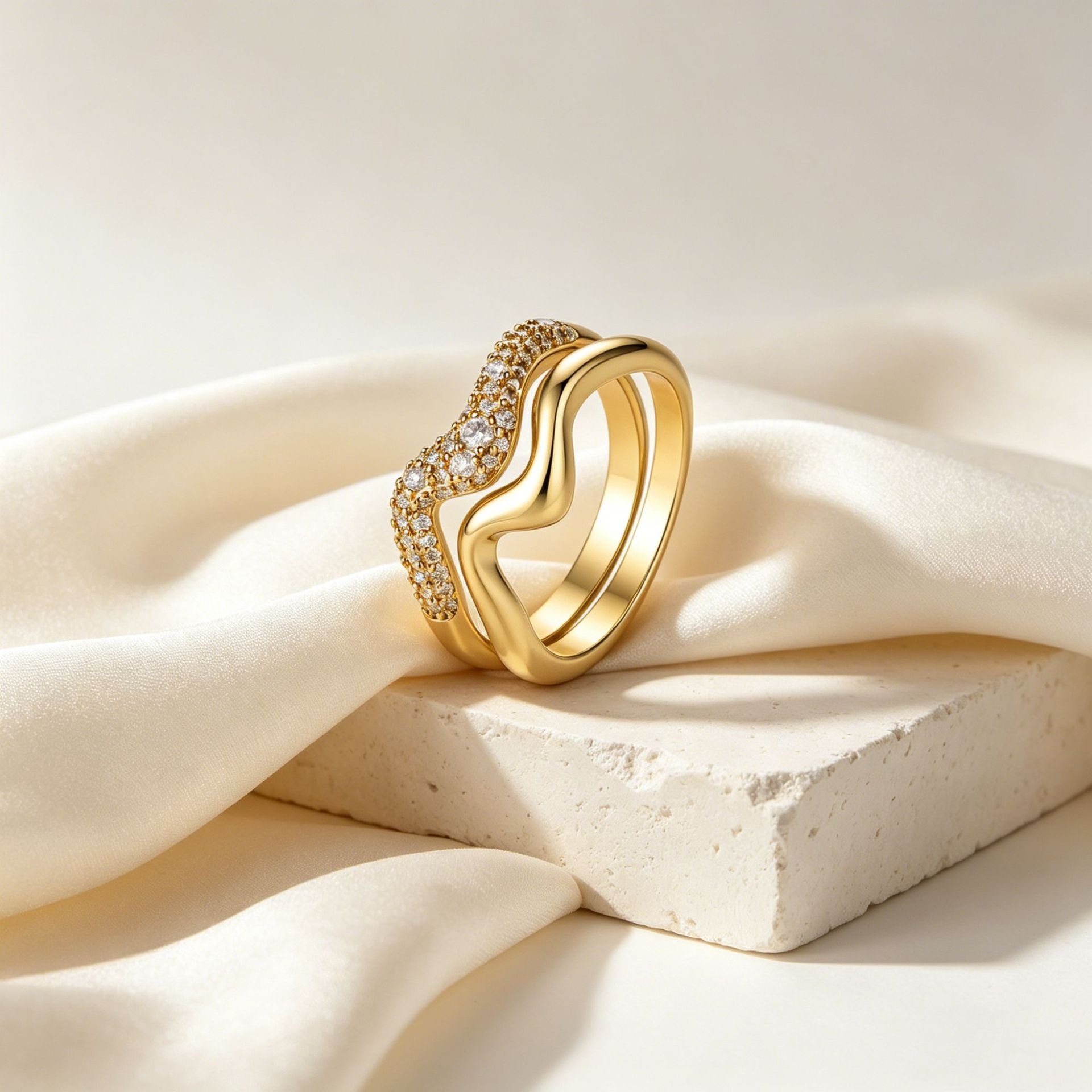 14K Gold Two-Layer Interlocking Wave Ring