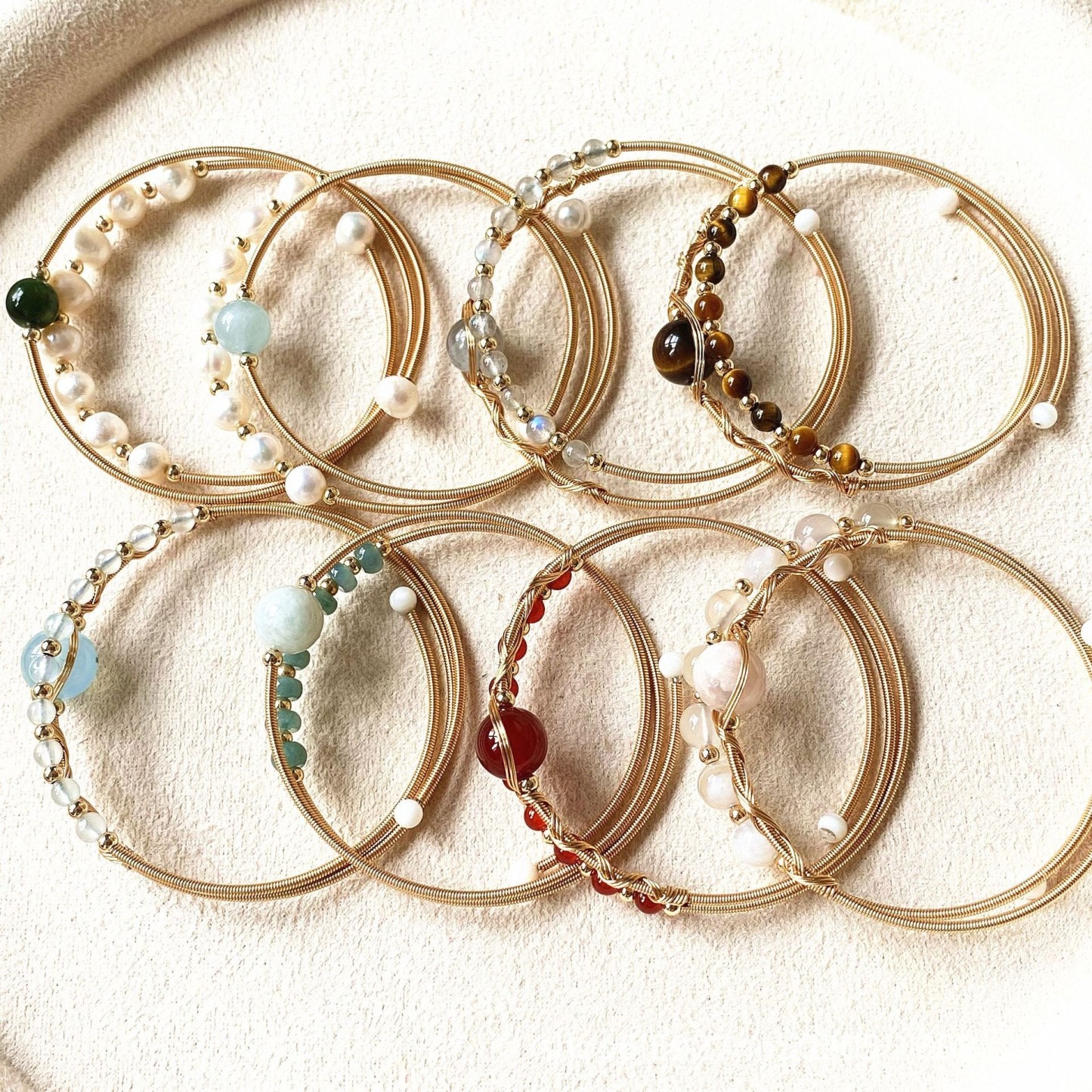 14K Gold Hand-Wrapped Natural Crystal Spring Coil Bracelet