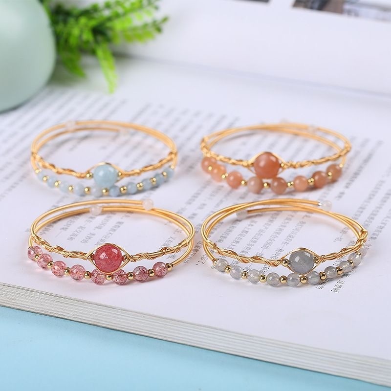 14K Gold Hand-Wrapped Natural Crystal Spring Coil Bracelet