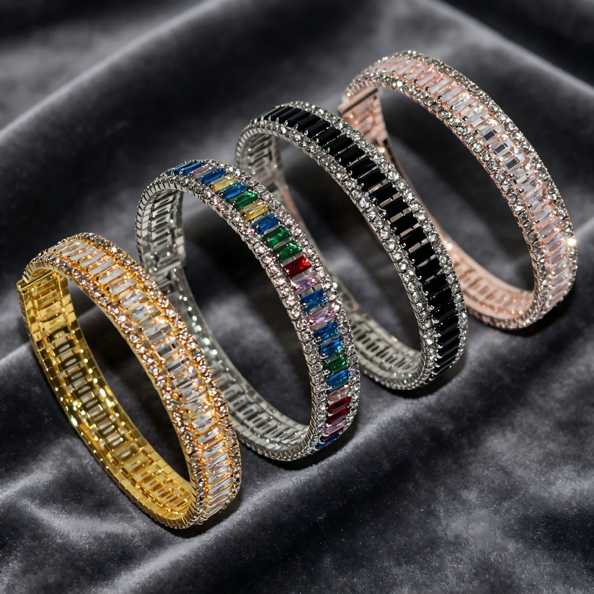 Starlight Rhythm Geometric Pavé Open Cuff Bracelet