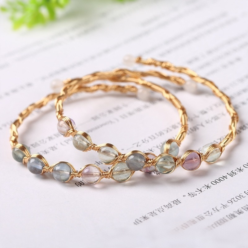 Mindful Clarity 14K Gold Handmade Wire-Wrapped Natural Fluorite Bracelet