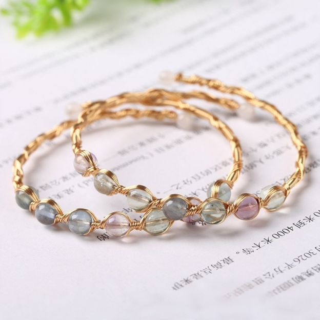 Mindful Clarity 14K Gold Handmade Wire-Wrapped Natural Fluorite Bracelet