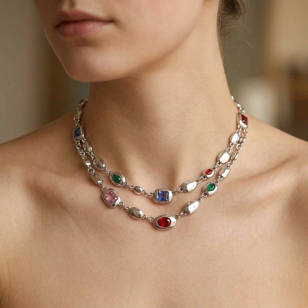 18K Gold S925 Silver Vintage Bezel-Set Gemstone Turquoise Necklace Bracelet Series