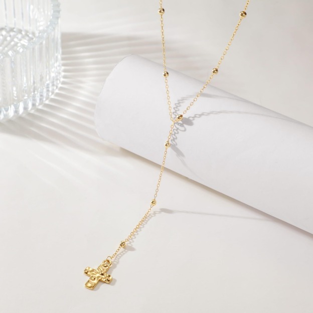 "Divine Layering" 14K Gold Cross Lariat Necklace