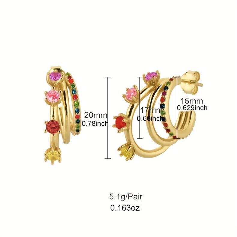 Rainbow Dopamine 14K Gold S925 Silver Colorful Gemstone Stacking Earrings Set