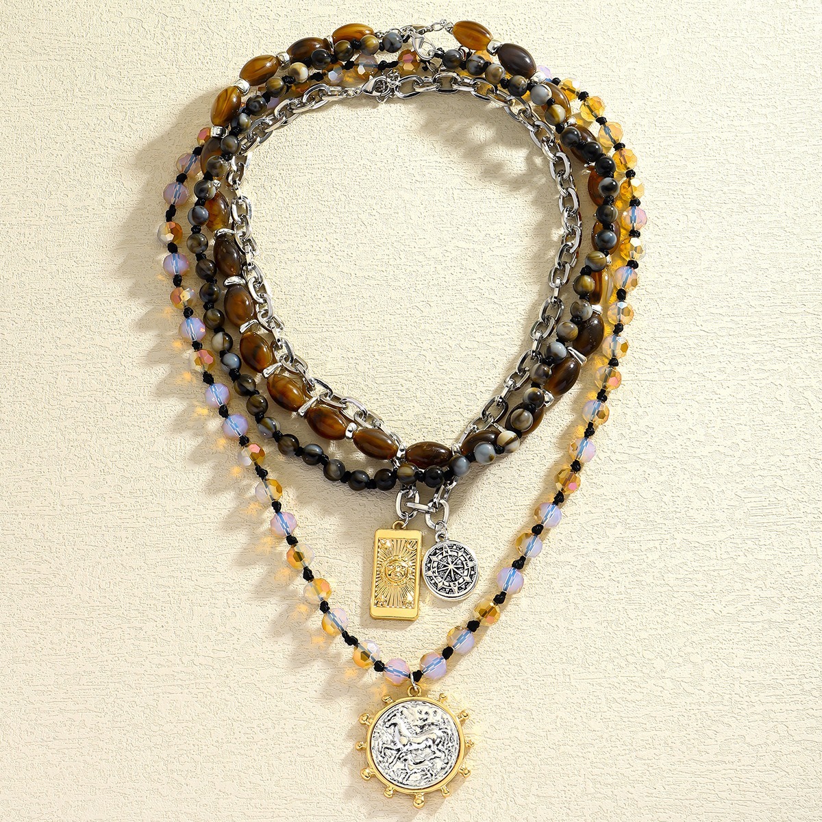 Nautical Treasure S925 Silver 14K Gold Plated Layered Beach Necklace