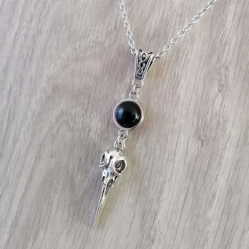 S925 Silver Crow Skull Protection Amulet Necklace