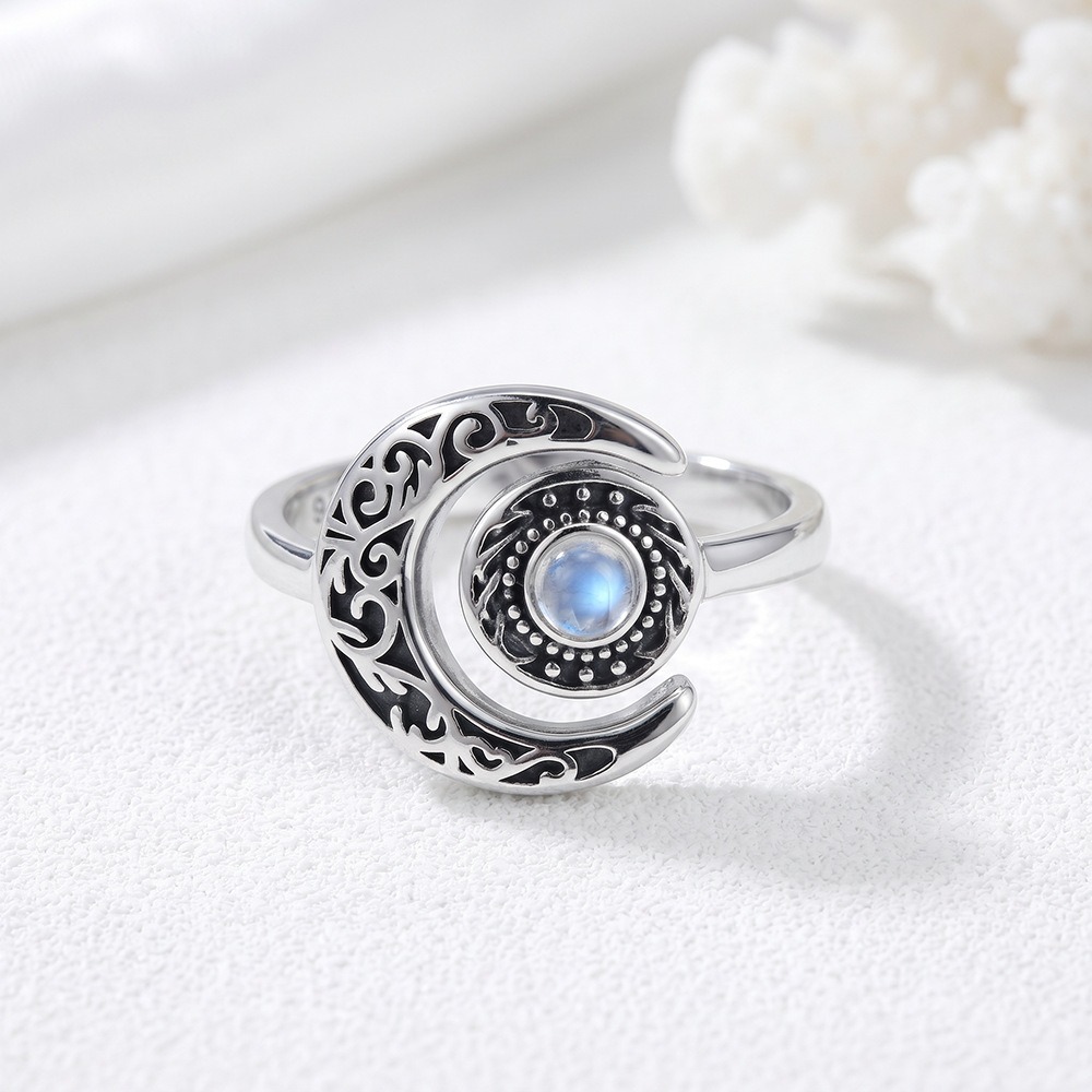 S925 Sterling Silver Vintage Filigree Moonstone Ring