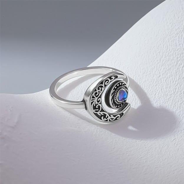 S925 Sterling Silver Vintage Filigree Moonstone Ring
