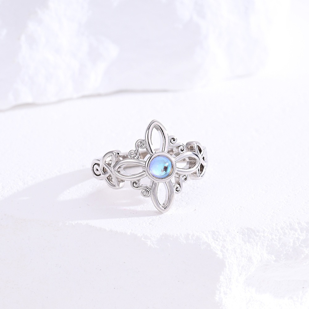 S925 Sterling Silver Celtic Witch Knot Moonstone Ring