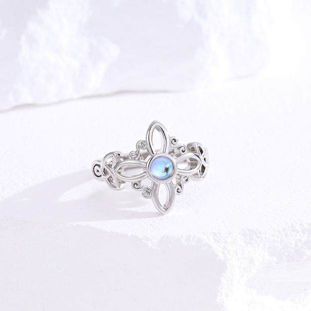 S925 Sterling Silver Celtic Witch Knot Moonstone Ring