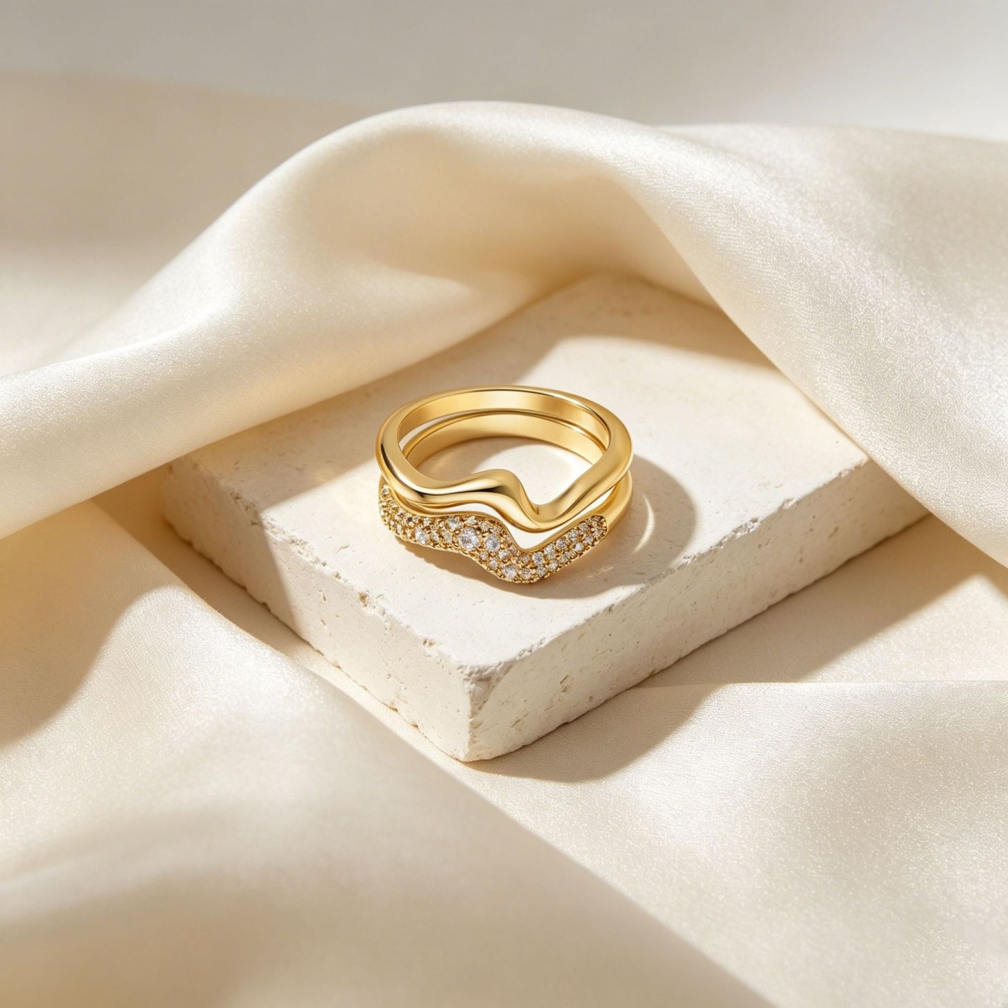14K Gold Two-Layer Interlocking Wave Ring