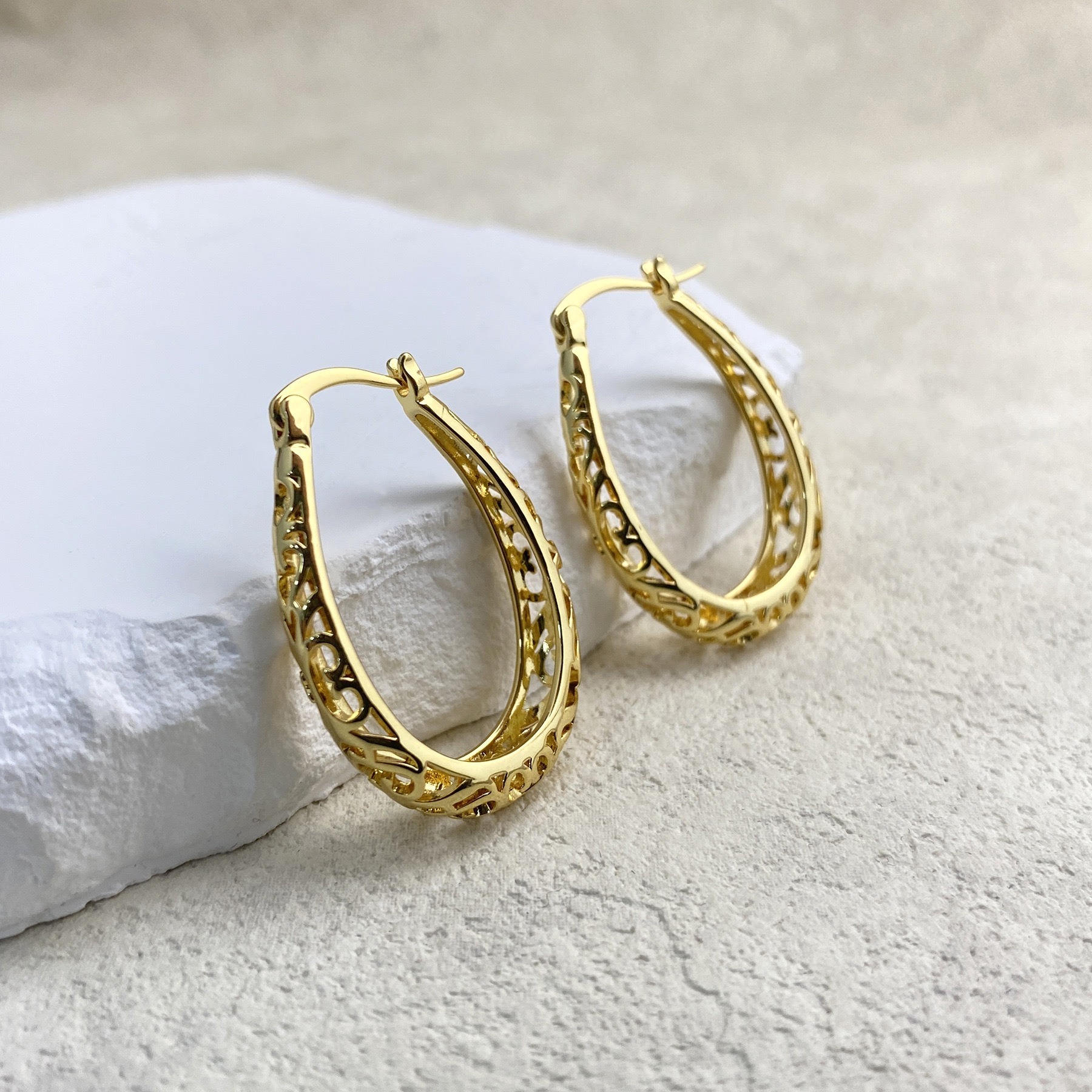 Celtic Vine S925 Silver Vintage Filigree Teardrop Hoop Earrings
