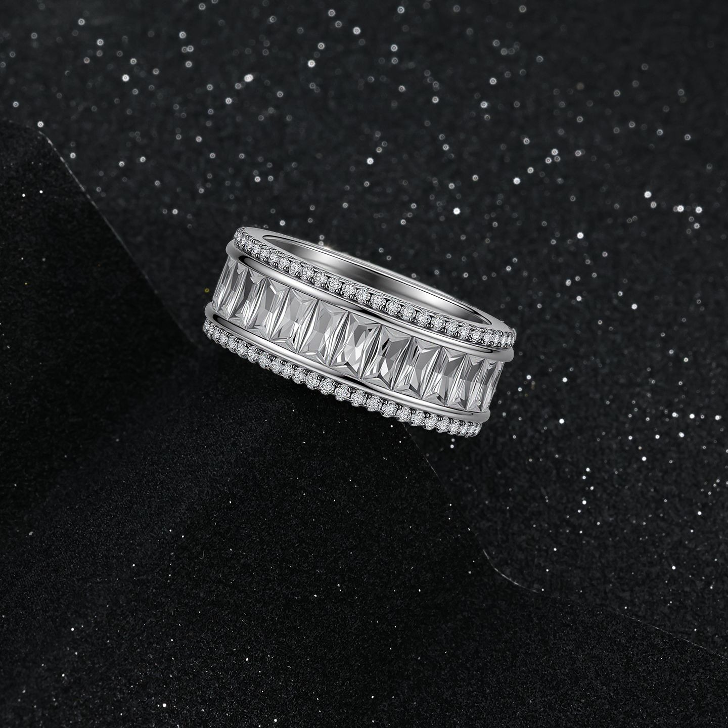 S925 Sterling Silver Triple-Row Wide Band Ring