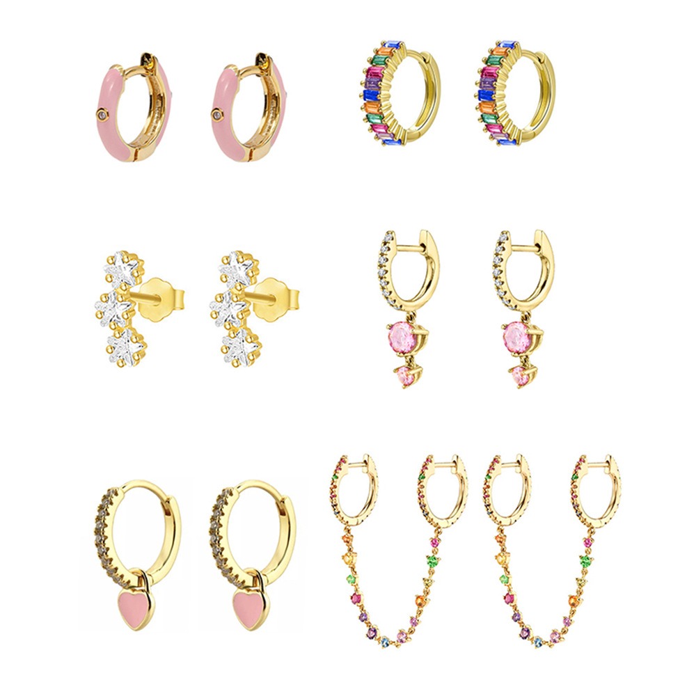 Rainbow Dopamine 14K Gold S925 Silver Colorful Gemstone Stacking Earrings Set