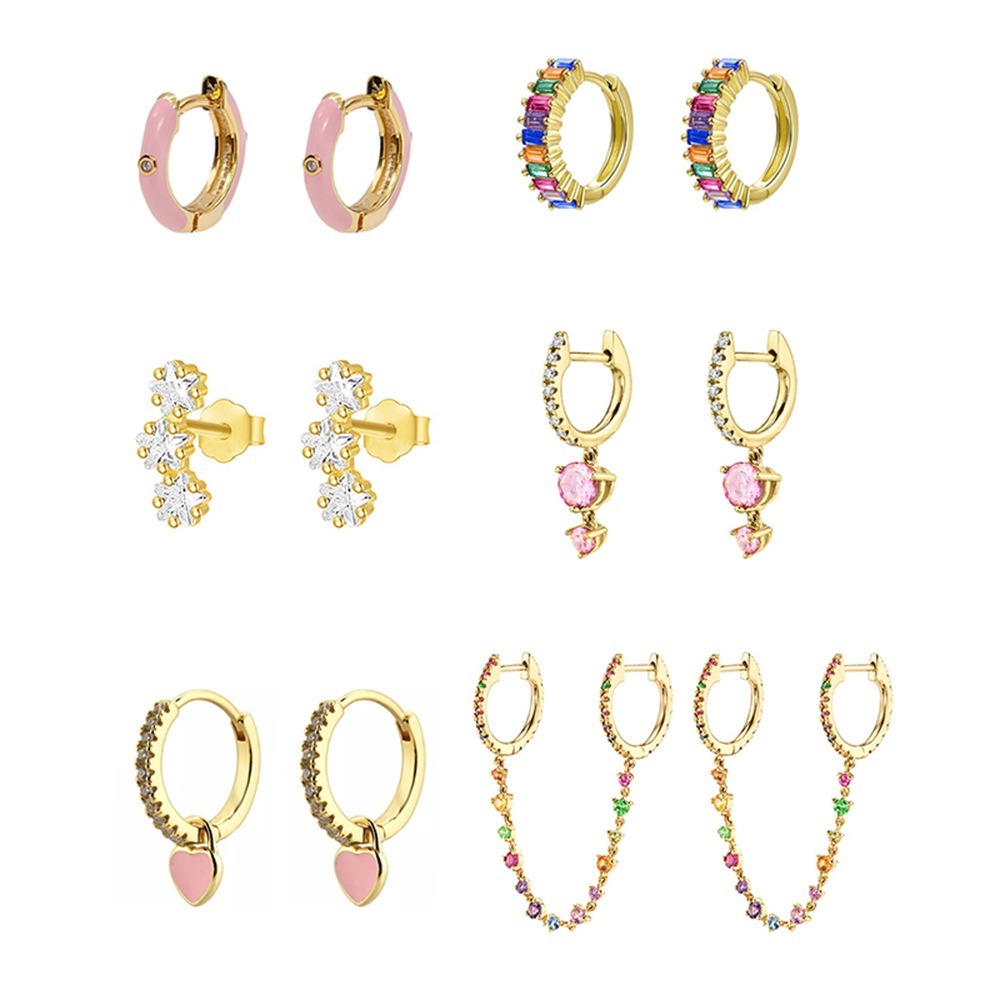 Rainbow Dopamine 14K Gold S925 Silver Colorful Gemstone Stacking Earrings Set
