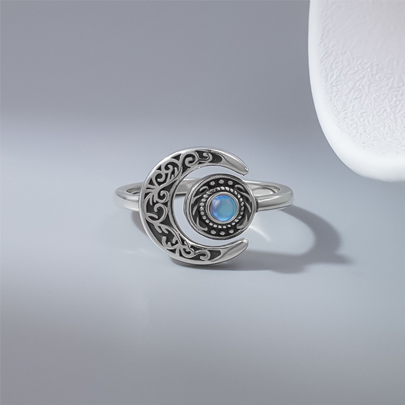 S925 Sterling Silver Vintage Filigree Moonstone Ring