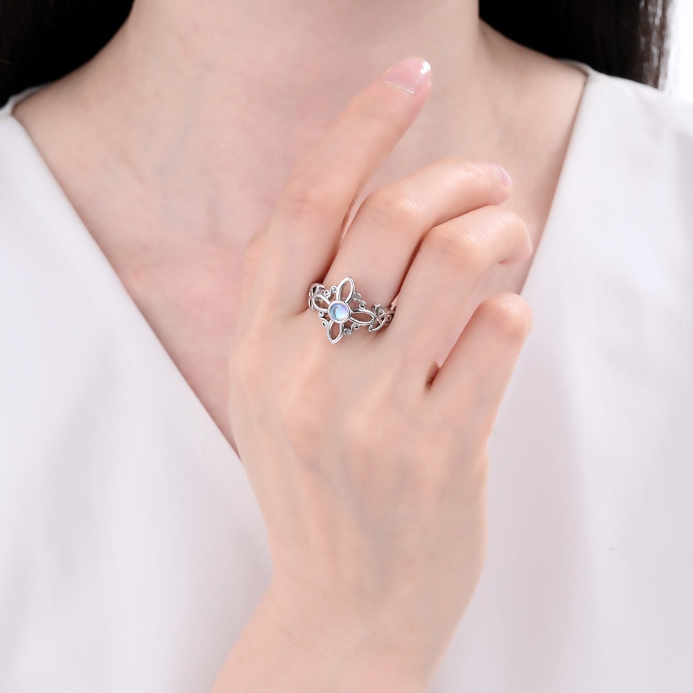 S925 Sterling Silver Celtic Witch Knot Moonstone Ring