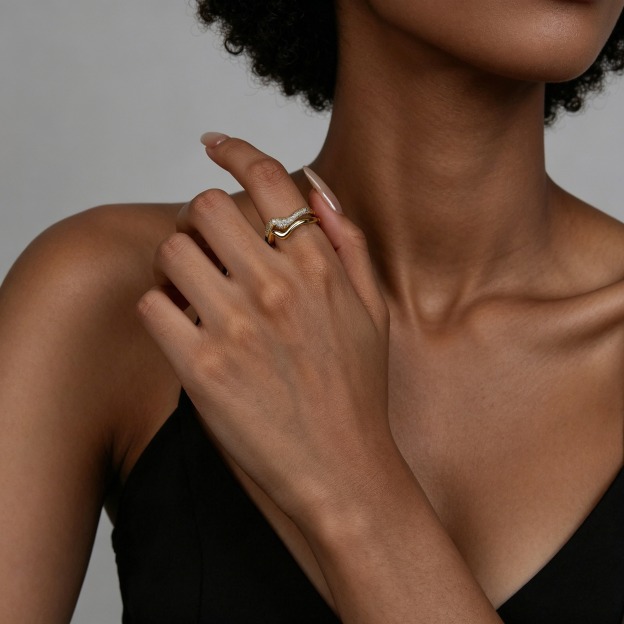 14K Gold Two-Layer Interlocking Wave Ring