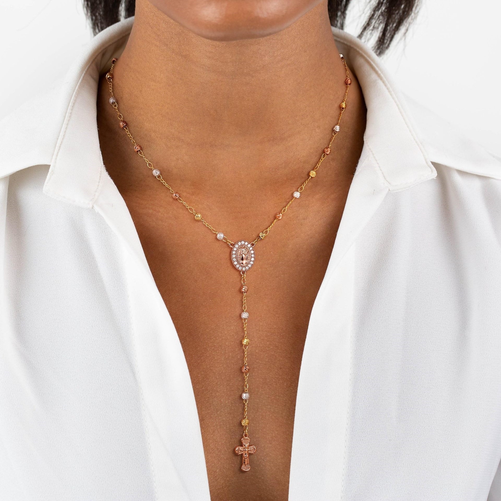 "Divine Layering" 14K Gold Cross Lariat Necklace