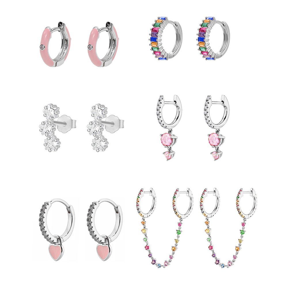 Rainbow Dopamine 14K Gold S925 Silver Colorful Gemstone Stacking Earrings Set