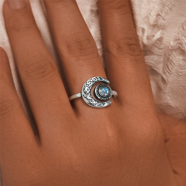 S925 Sterling Silver Vintage Filigree Moonstone Ring
