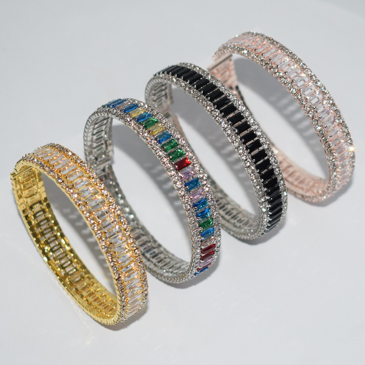 Starlight Rhythm Geometric Pavé Open Cuff Bracelet