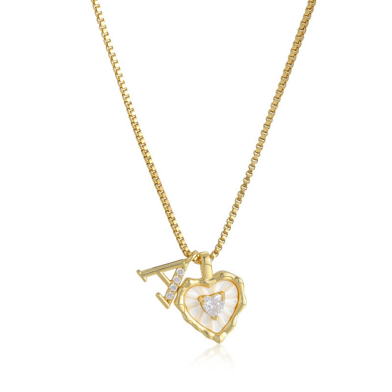 Personalized Heartbeat 14K Gold Plated Initial Mother-of-Pearl Heart Necklace