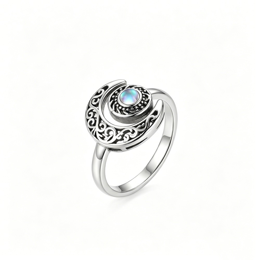 S925 Sterling Silver Vintage Filigree Moonstone Ring