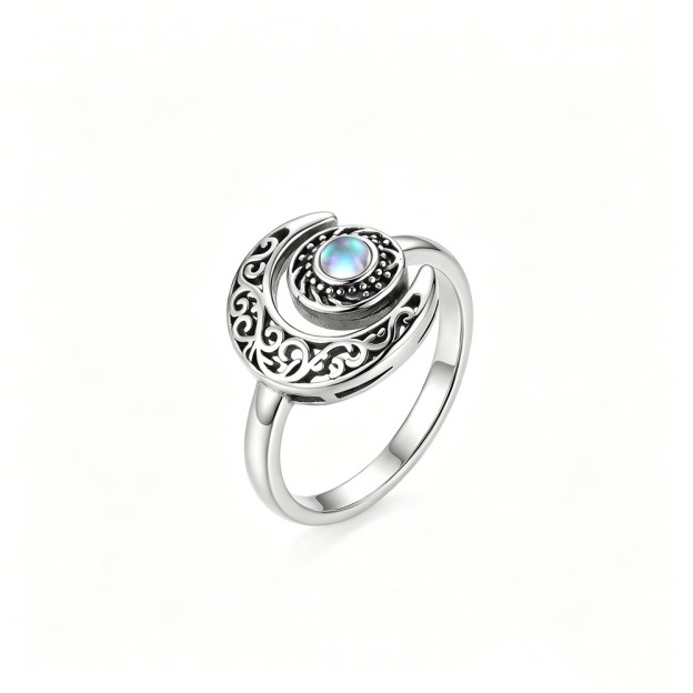 S925 Sterling Silver Vintage Filigree Moonstone Ring