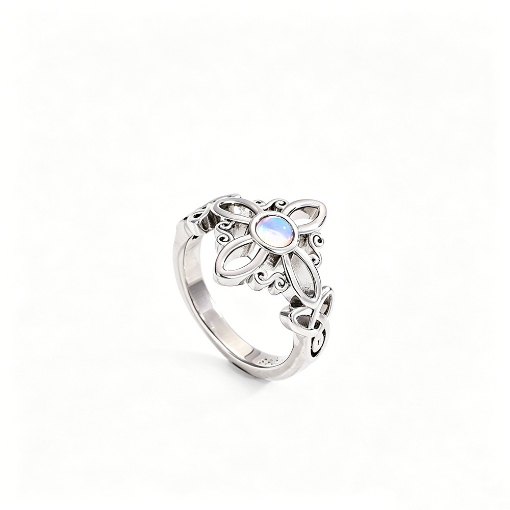 S925 Sterling Silver Celtic Witch Knot Moonstone Ring