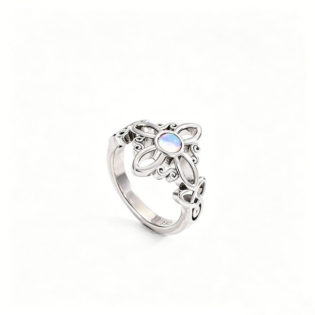S925 Sterling Silver Celtic Witch Knot Moonstone Ring