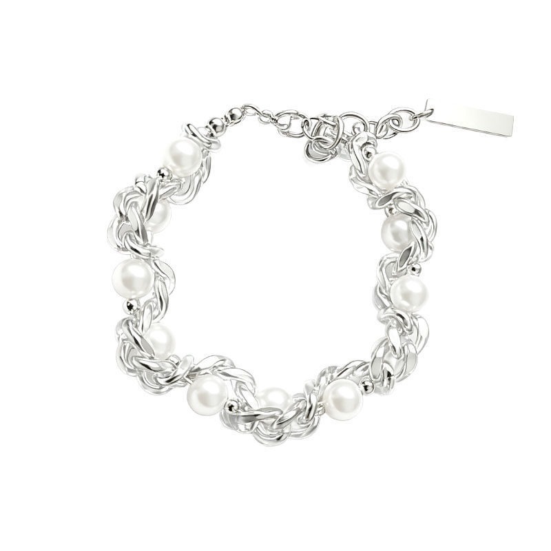 Modern Weave S925 Silver Pearl Necklace Bracelet Set