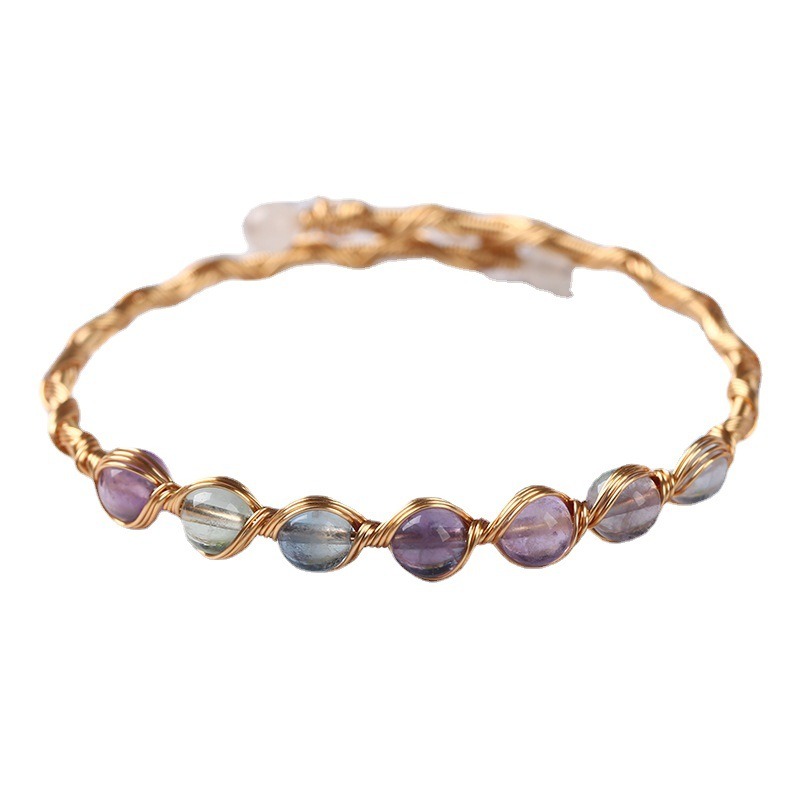Mindful Clarity 14K Gold Handmade Wire-Wrapped Natural Fluorite Bracelet