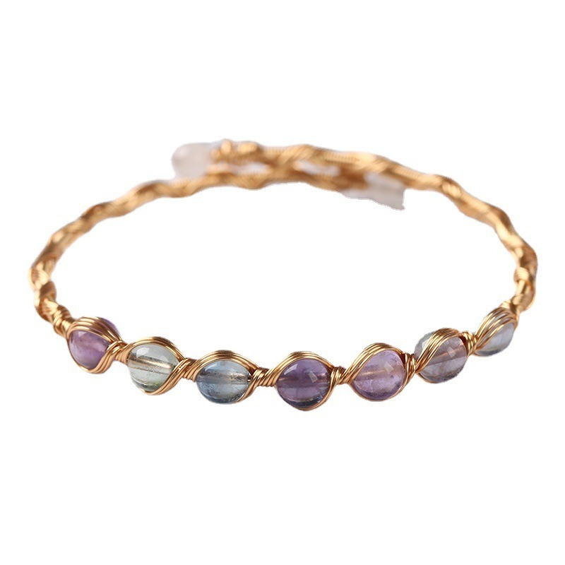 Mindful Clarity 14K Gold Handmade Wire-Wrapped Natural Fluorite Bracelet