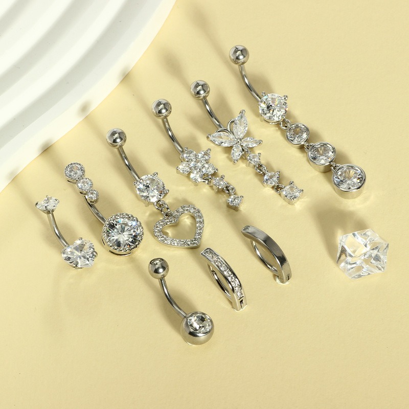 14K Gold S925 Silver Sparkling Belly Button Ring Sets