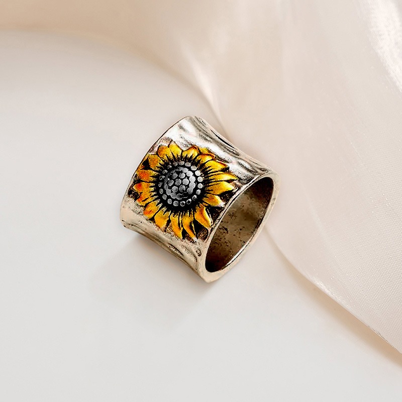 Sunflower Soul Hand-Painted Vintage Silver Signet Ring