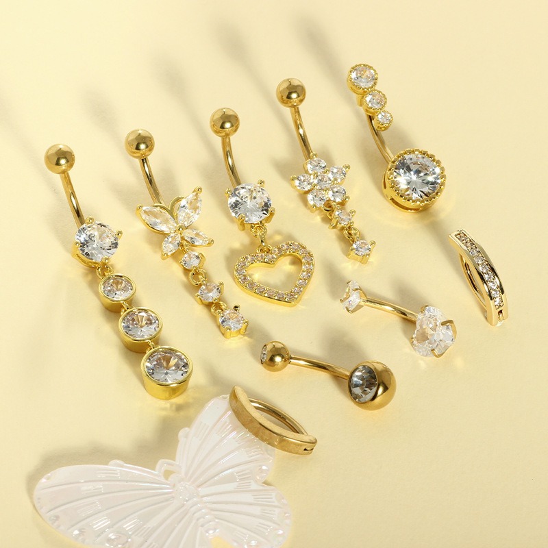 14K Gold S925 Silver Sparkling Belly Button Ring Sets