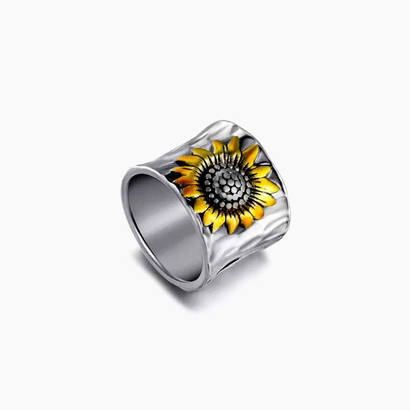 Sunflower Soul Hand-Painted Vintage Silver Signet Ring