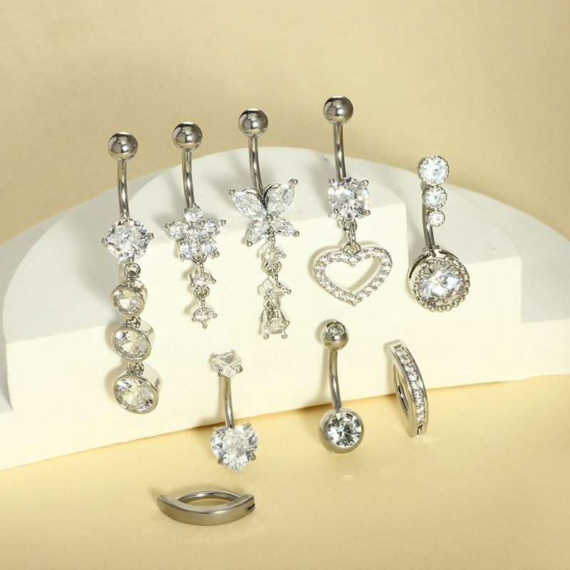14K Gold S925 Silver Sparkling Belly Button Ring Sets