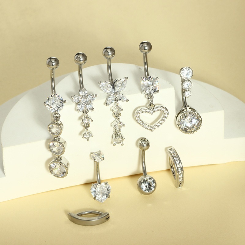14K Gold S925 Silver Sparkling Belly Button Ring Sets